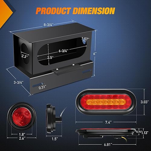 Miniatura 9 de Nilight Juego de 2 cajas de luz de acero para remolque con placa de matrícula LED de 6 pulgadas, luces traseras rojas ovaladas de 2 pulgadas, luces