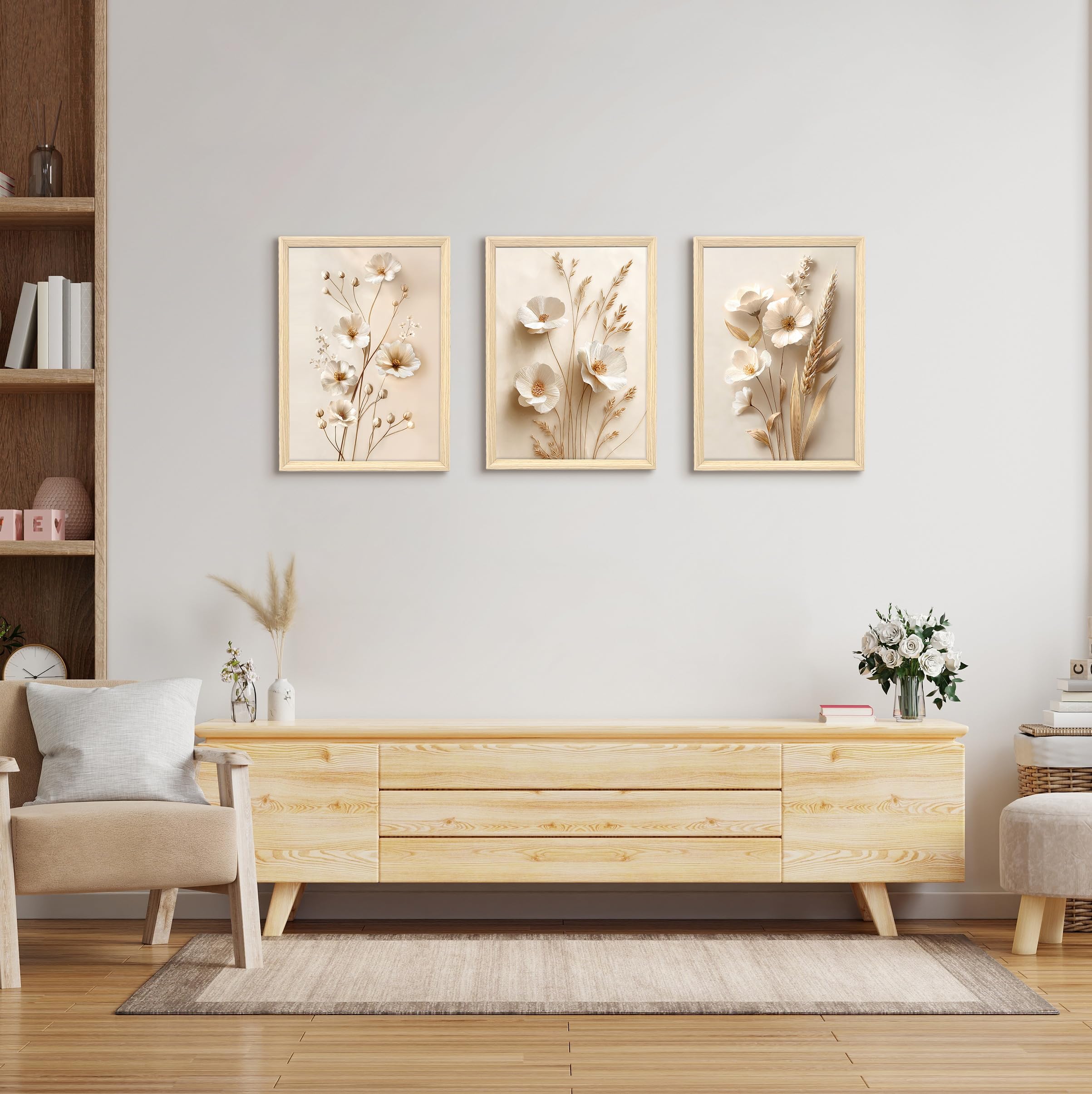 3 Pcs Wooden Framed Canvas Wall Art Set Bohemian Sage Green Canvas Prints Poster Geometric Line Beige Green Pictures for Living Room Bedroom Dinning Room Hallway Stairs Wall Decor 30x40cm x3pcs — view 442