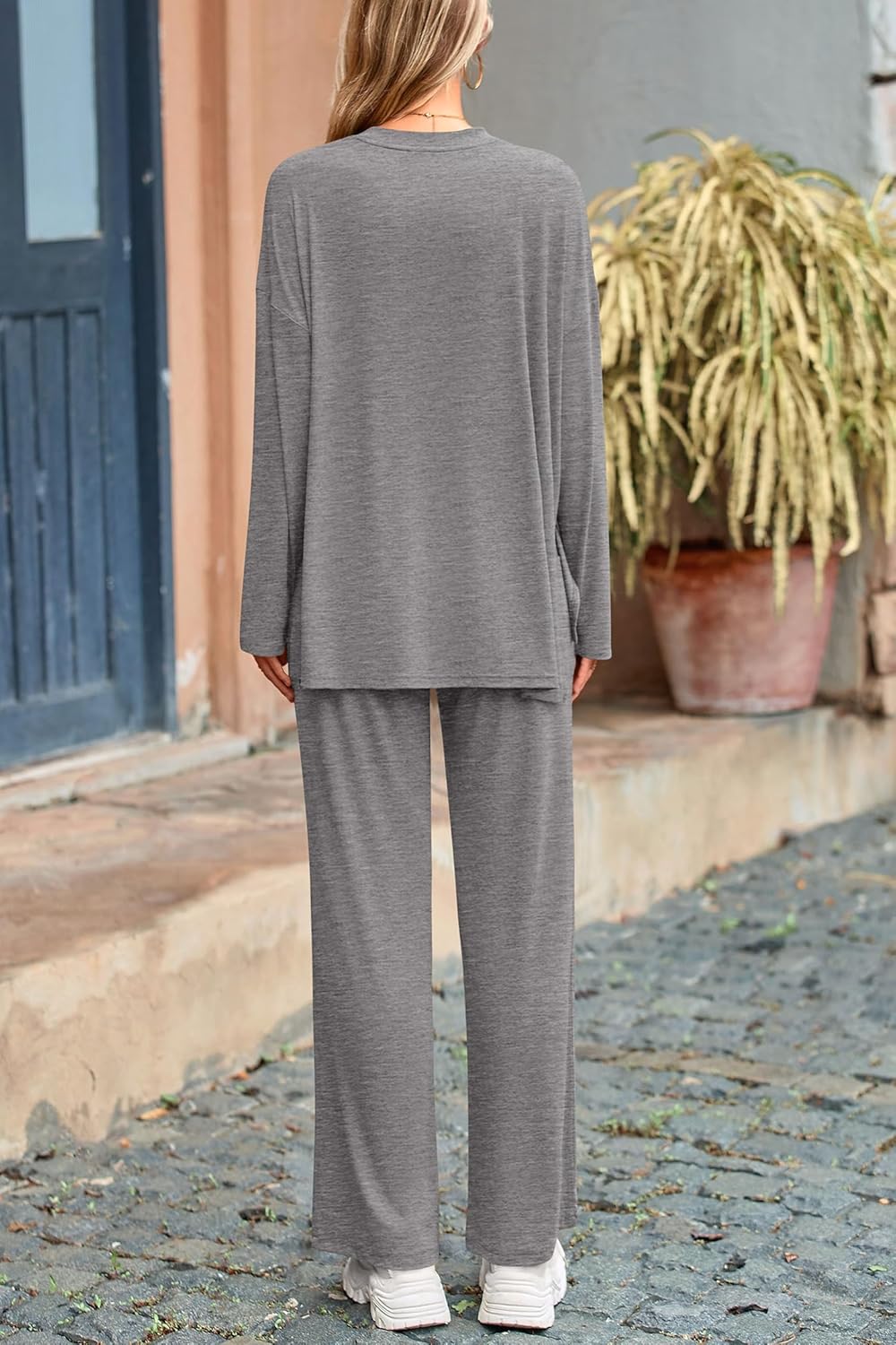 PRETTYGARDEN Women's Two Piece Lounge Sets Matching Long Sleeve Shirts Wide Leg Pants Tracksuits Travel Outfits Fall Clothes - Image 2