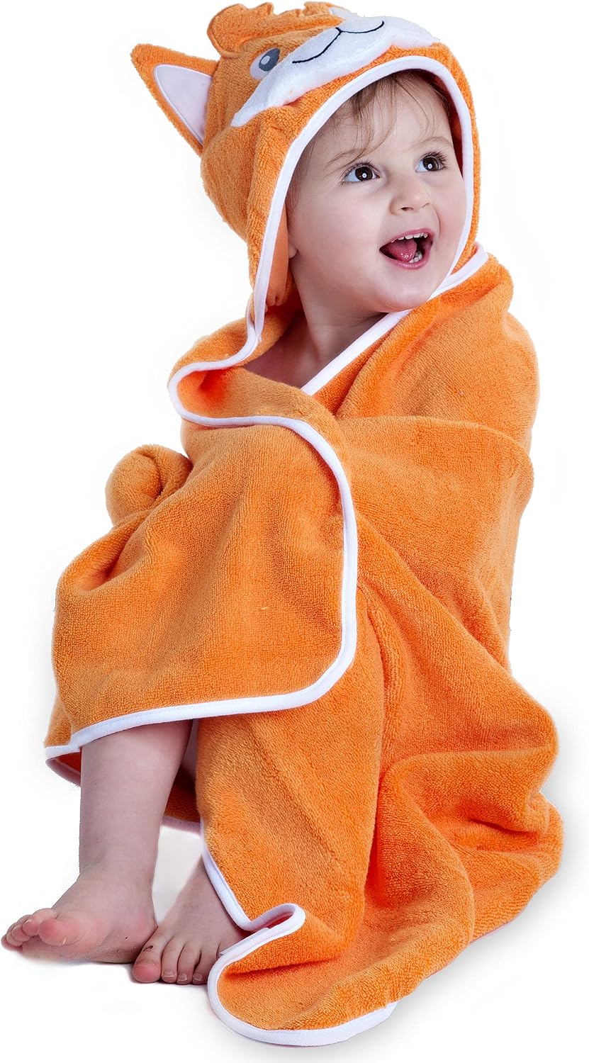 Little Tinkers World Premium Hooded Towels for Kids | Beach Or Bath Towel | Fox Design | Ultra Soft & Extra Large | 100% Cotton Childrens Swimming/Bath Towel with Hood for Girls and Boys