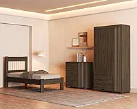 Jogo de Quarto Bela com Roupeiro, Cômoda e Cama Solteiro. (Chocolate)