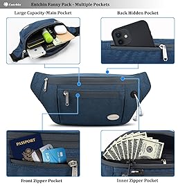 Entchin Fanny Pack for Women Men,Crossbody Belt Bag with 4-Zipper Pockets,Adjustable Waist Bag Pack,One of the Most Popular Travel Essential Gifts for Walking,Traveling,Cycling and Shopping (Blue)
