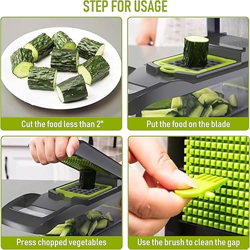 Miniatura 4 de Picador de verduras con recipiente, cortador de mandolina profesional 12 en 1, cortador de verduras multifuncional con mango superior, cesta de