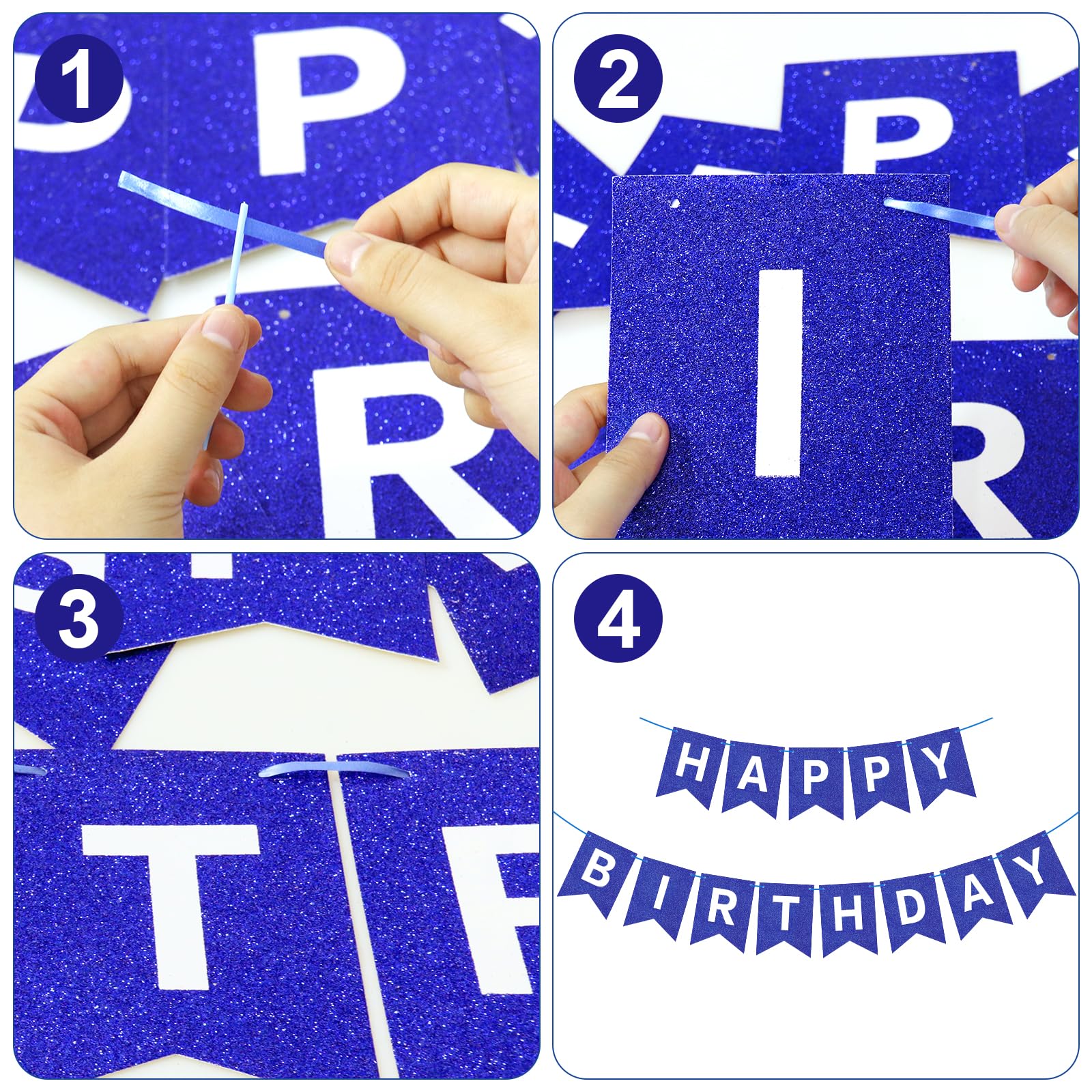 Purple Happy Birthday Banner With Glitter Letters - 13 Flag Bunting Garland For Kids Birthday Party Decor - View #5