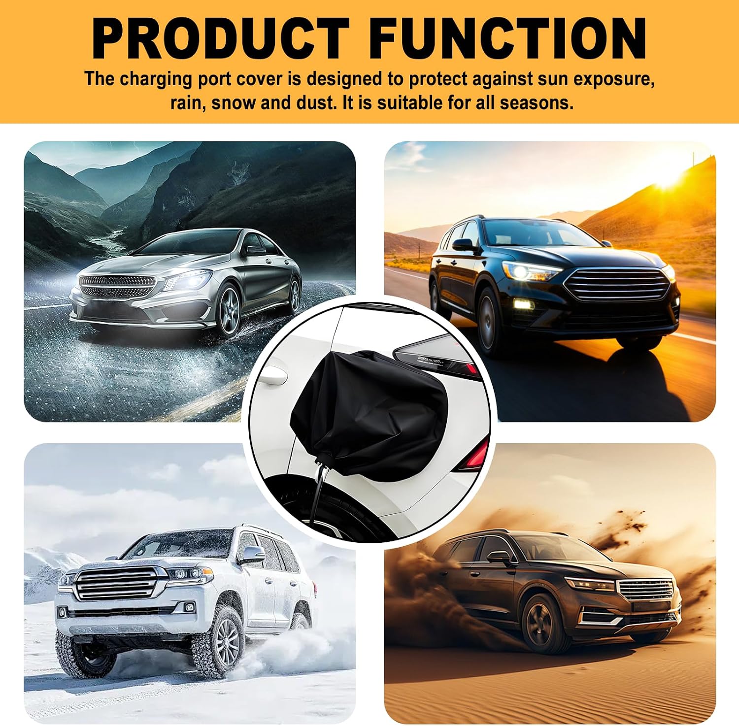 Universal EV Charger Port Cover - Waterproof Outdoor and All Weather Protection Against Rain Sun UV Snow Dust with Magnetic Adhesion for Most Electric Vehicles Black