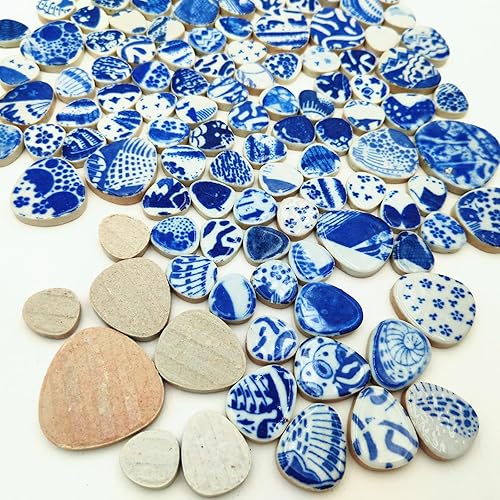 Miniatura 9 de Azulejos de mosaico de cerámica ovalados de 1.1 libras, azulejos de mosaico de tamaño mixto al azar para platos de manualidades, platos, taburetes,