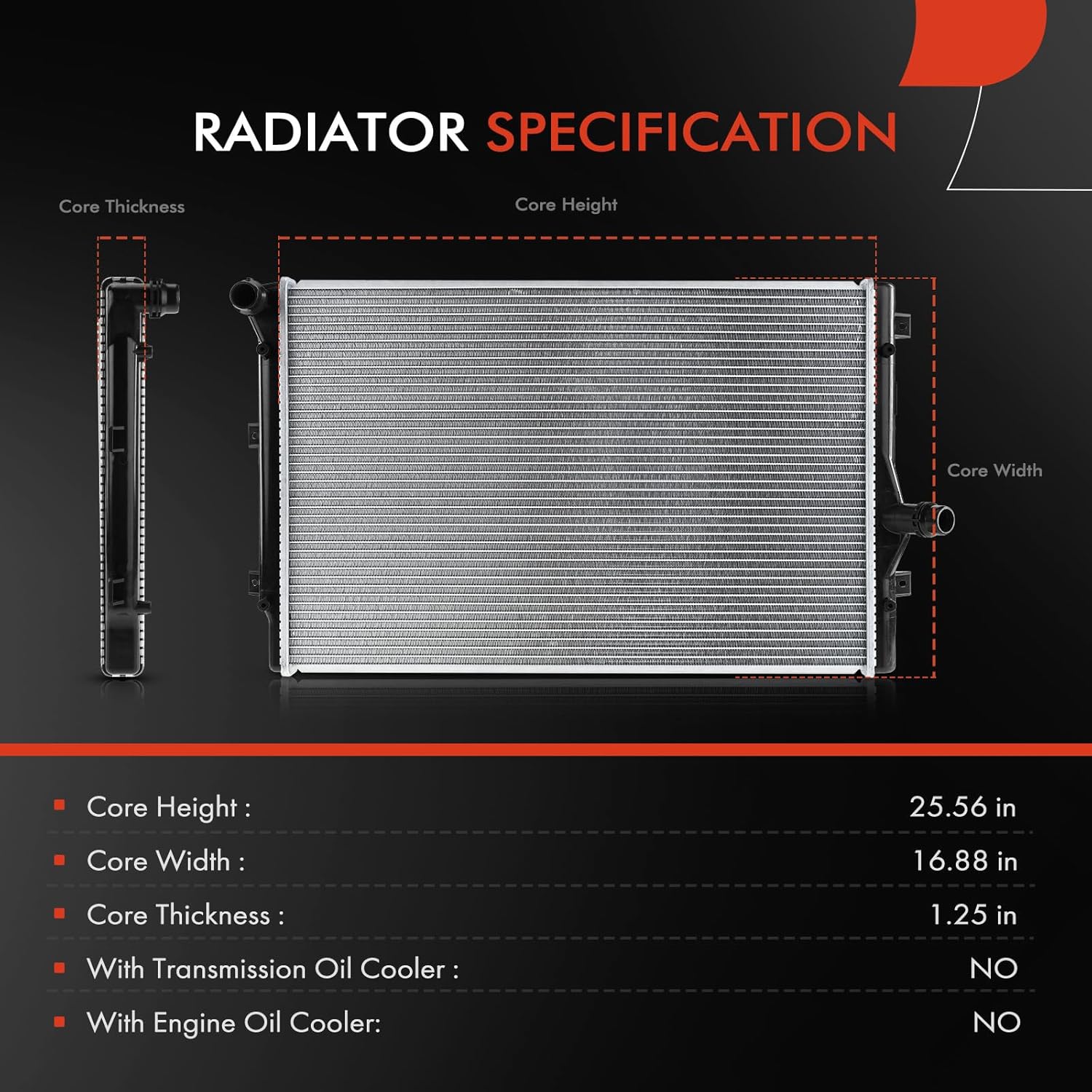 A-Premium Engine Coolant Radiator Assembly Compatible with Audi A3 Quattro, TT Quattro & Volkswagen Eos, Golf, GTI, Jetta, Passat, L4 2.0L, Manual Transmission, Replace# 1K0121251BK