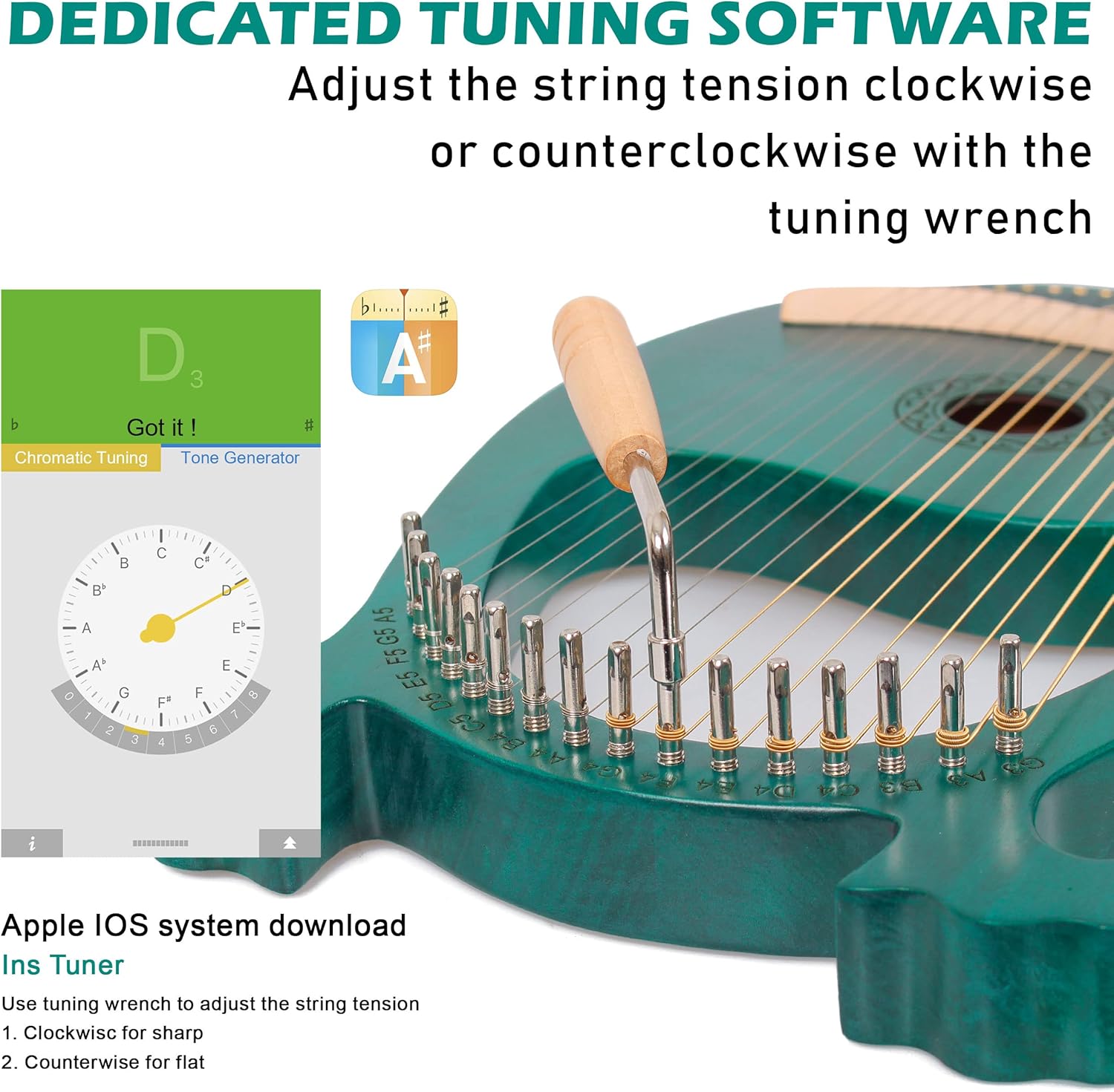 Lyre Harp 16 Metal String with Tuning Wrench Harp Instruments, Lyre Harp is Good Choice for Music Lovers, Beginners and Friends