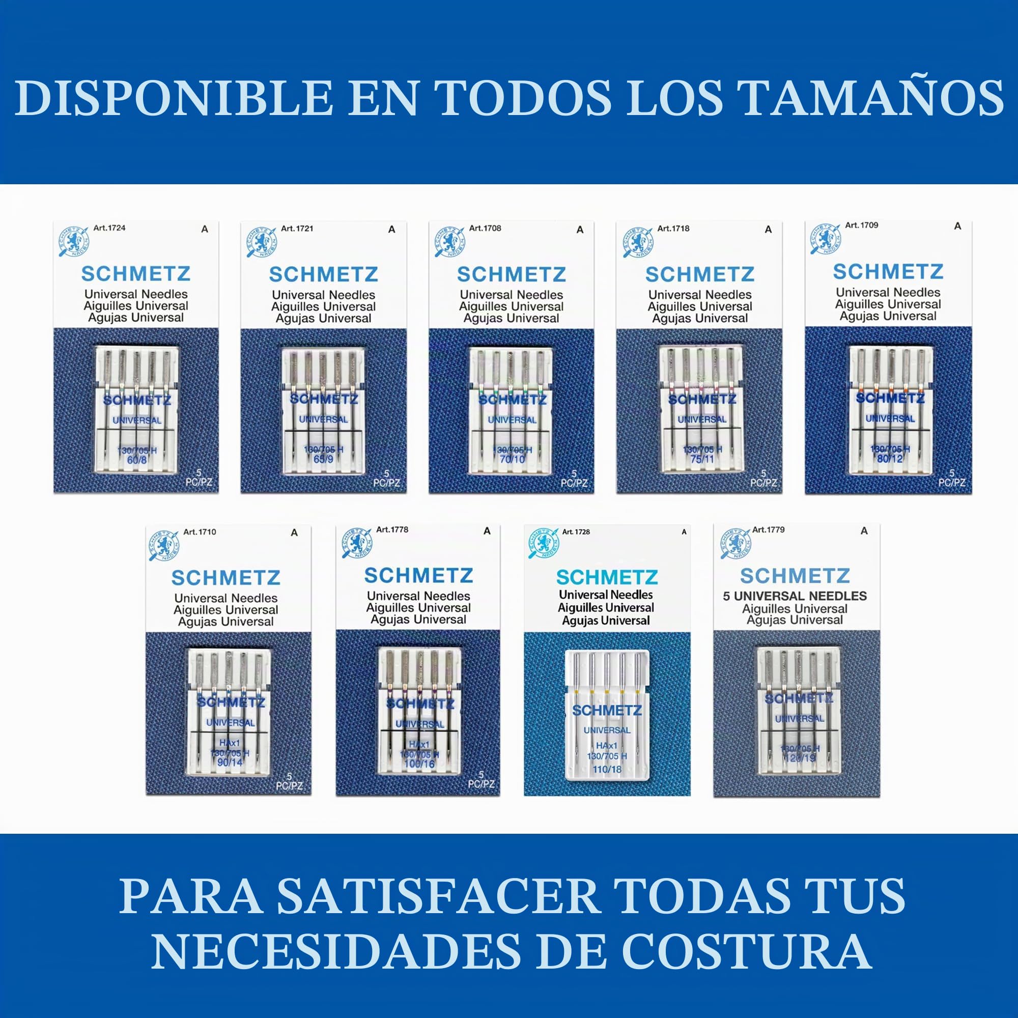 SCHMETZ Agujas universales (130/705 H) para máquina de coser doméstica, tamaño 90/14