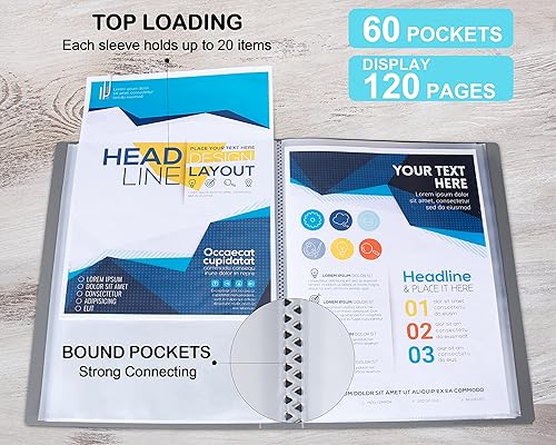 Vista 11 de MyLifeUNIT Carpeta profesional con fundas de plástico, 60 bolsillos para 120 páginas, paquete de 4 libros de presentación para obras de arte, Negro