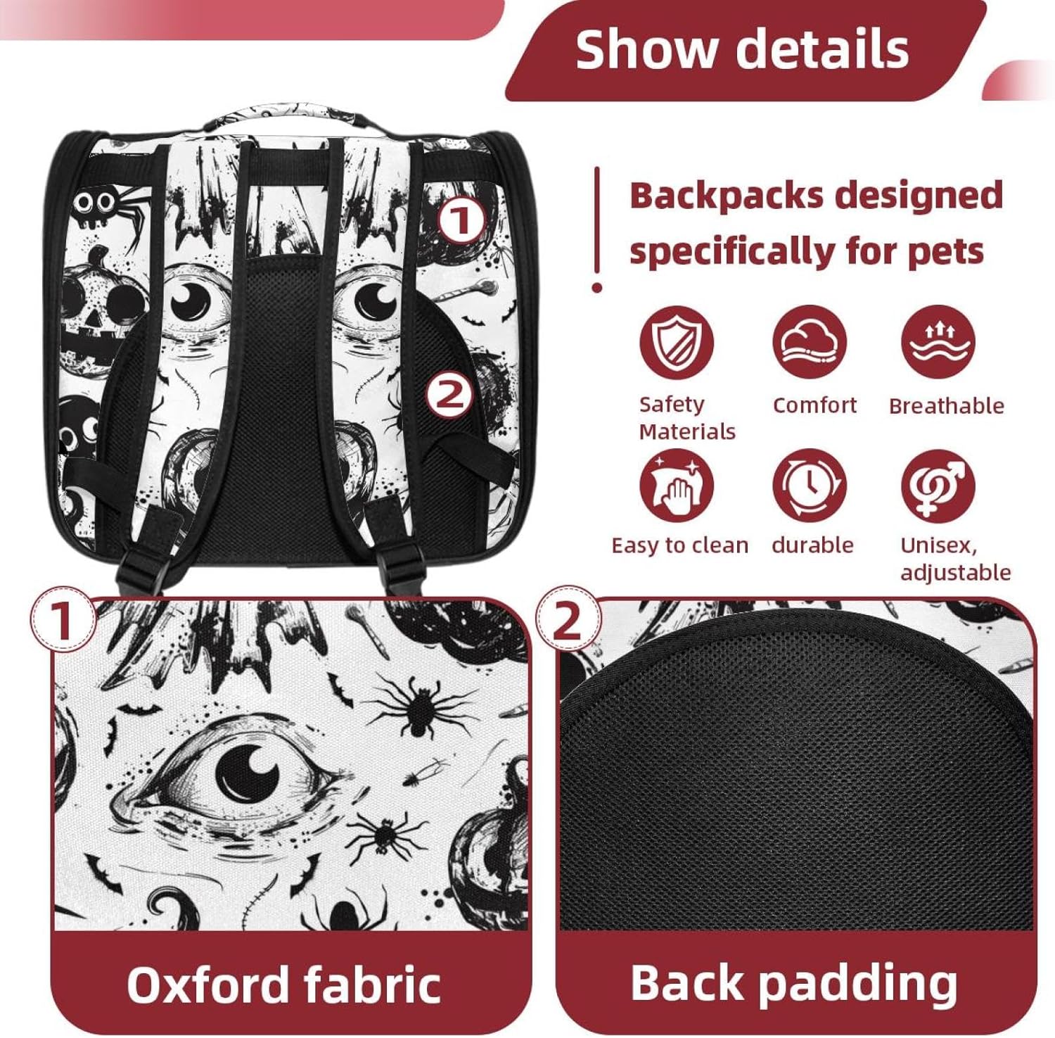 Portable Travel pet Backpack Carrier Hamster Bag Small Dog cat Carrier Breathable Hang Bag, Halloween Holiday 1