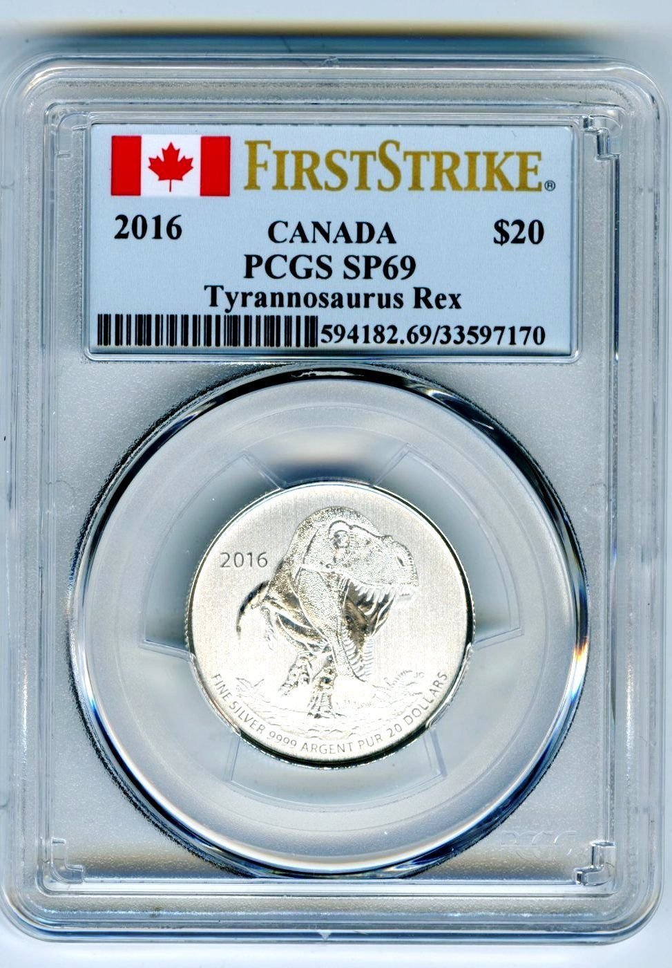 2016 Canada TYRANNOSAURUS REX RARE FIRST STRIKE !! $20 SP69 PCGS