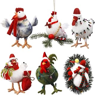 6 Pcs Christmas Chicken Felt Ornaments Xmas Scarf Chicken Felt Decorations Shelf Ornamen Funny Holiday Decor Holiday Halloween Christmas Party Gift