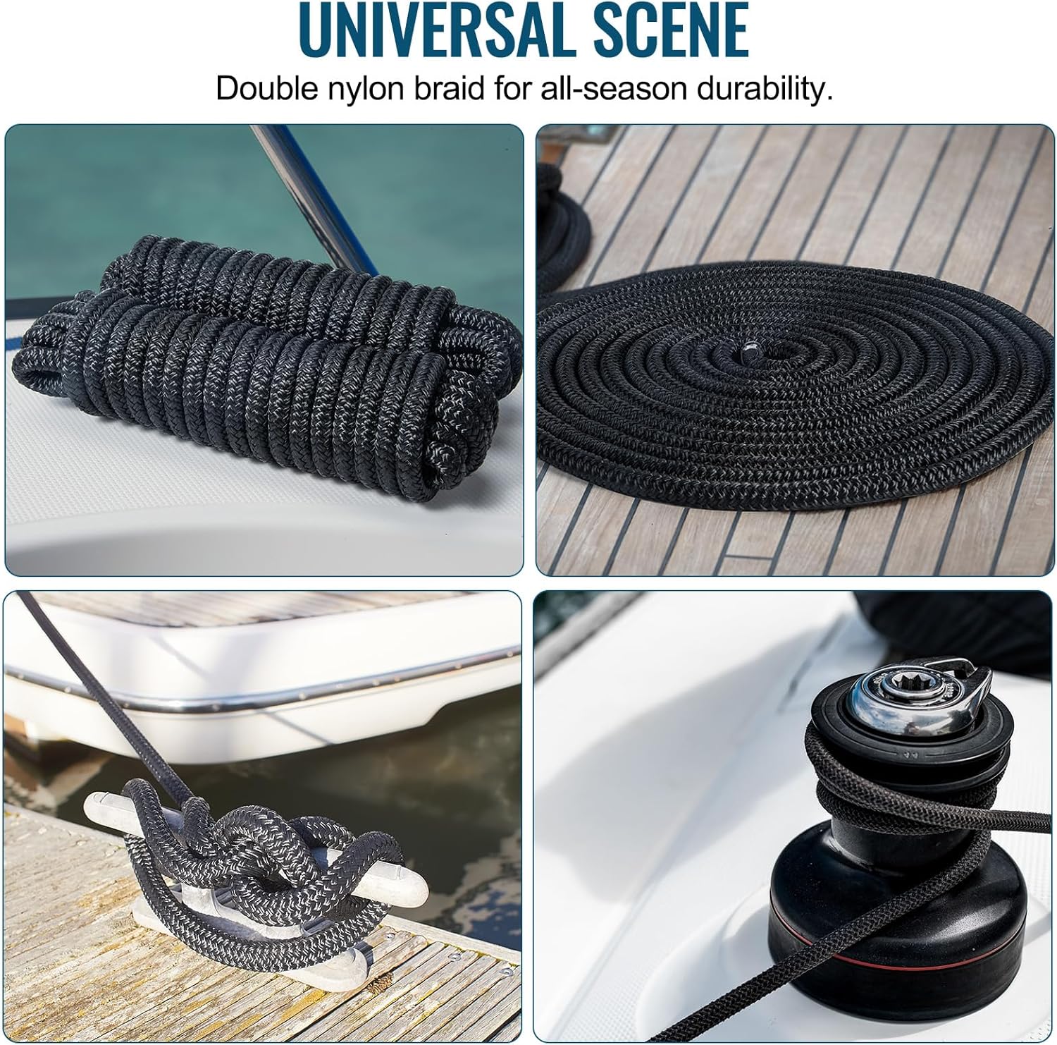 4 Pack 1/2" x 25’ Boat Dock Lines for Boat & Pontoon, Premium Marine- Grade Double Braided Nylon Dock Line, Pre-Spliced with a 12" Eyelet-Black,Boating Gifts for Men - Image 6