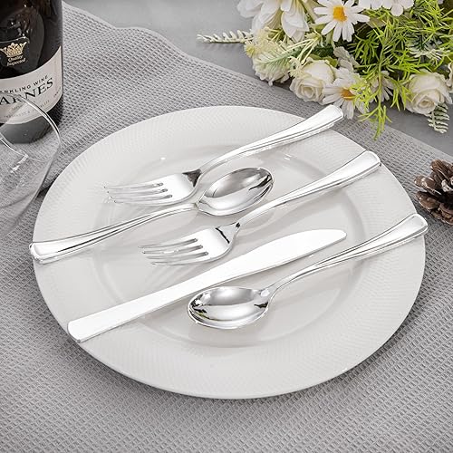 Vista 31 de Liacere Paquete de 30 cubiertos de plástico dorado – Utensilios de plástico dorado de alta calidad – Incluye 30 tenedores, 30 cuchillos, 30 Oro