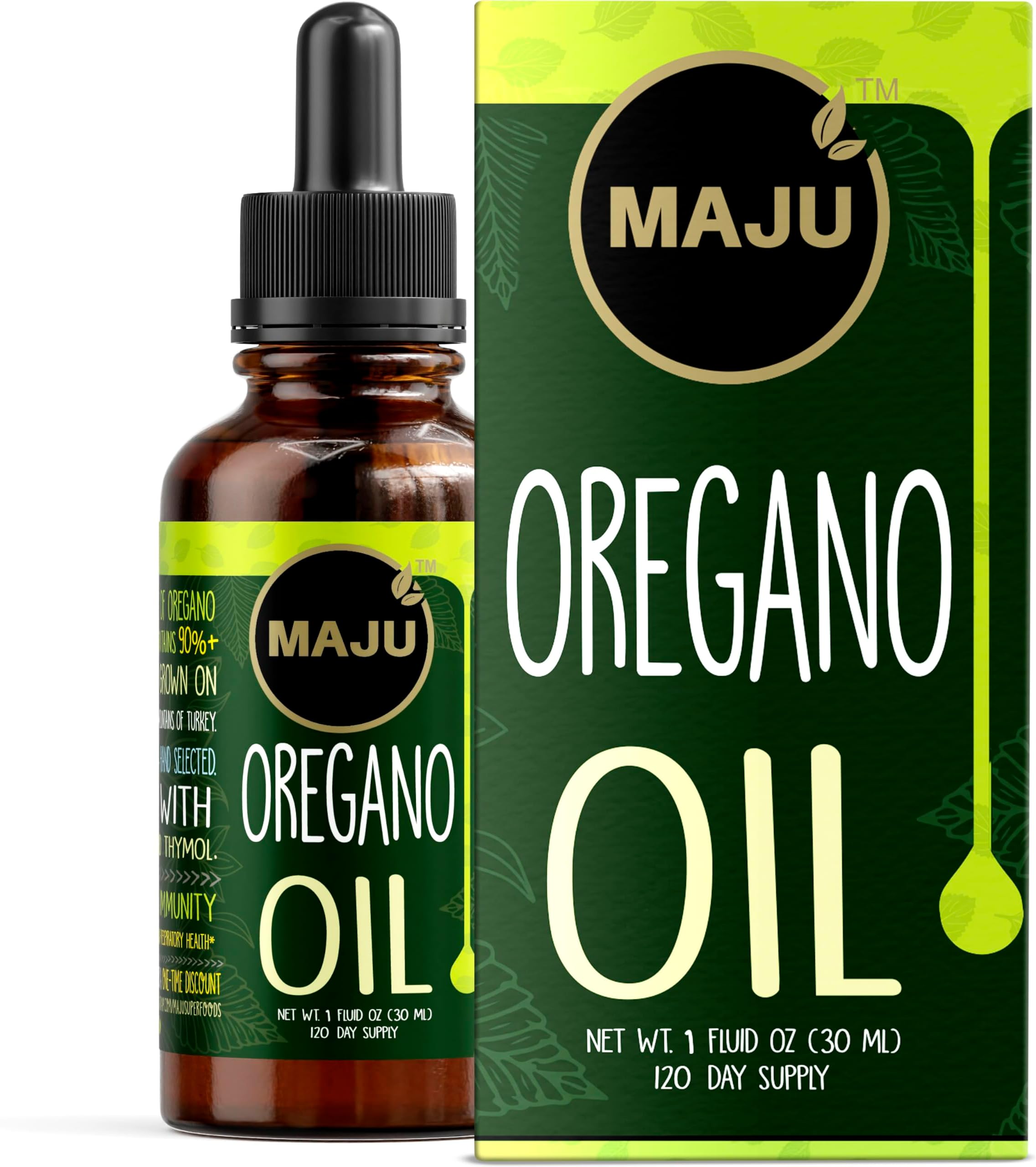Maju Superfoods Oregano Oil Drops, Potent 90%+ Carvacrol (1 fl oz) Wild Mediterranean Essential Oil of Oregano Liquid, Oregano Accept, Immune and Seasonal Support, Compare to Organic