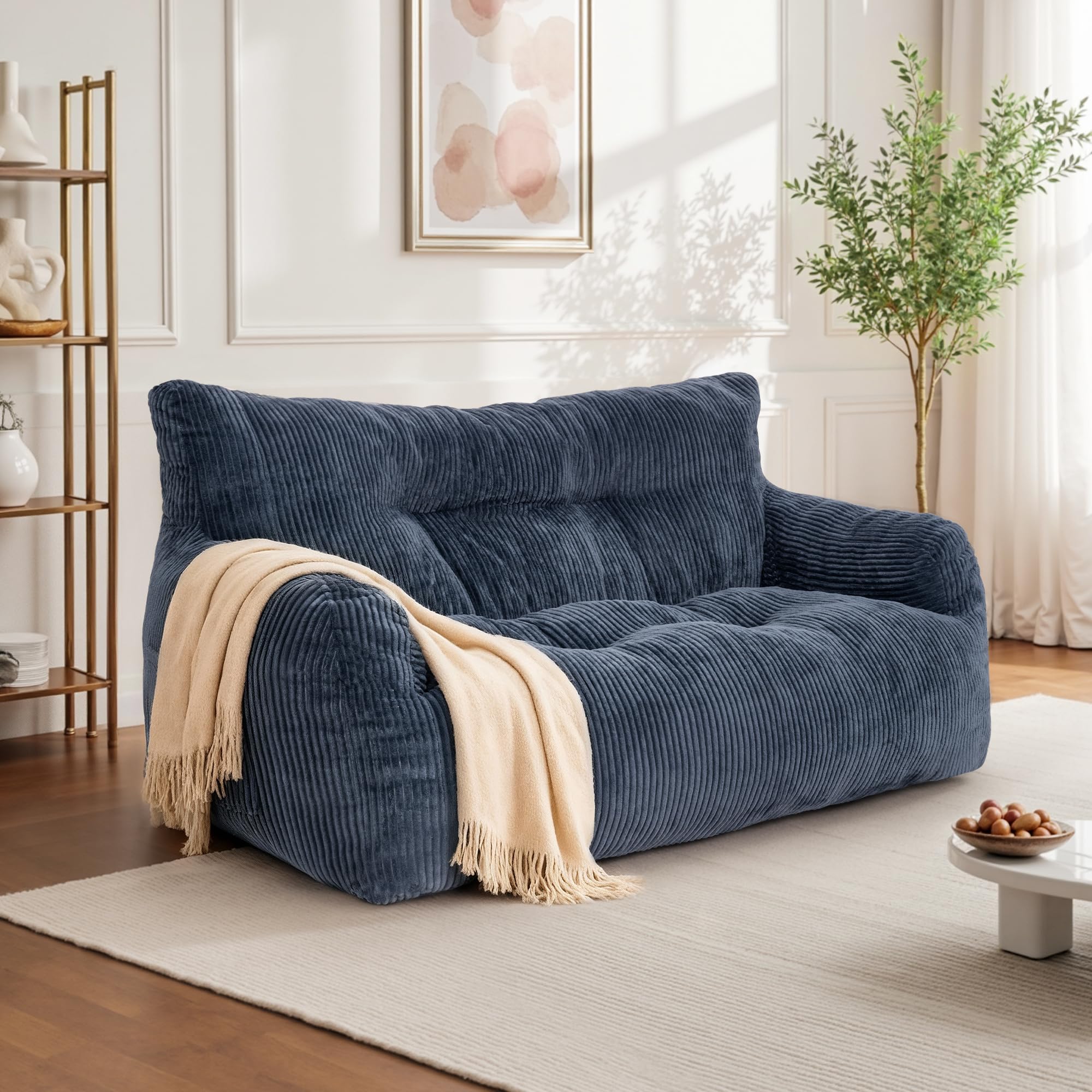 Pamapic Sitzsack für Erwachsene, Doppeltes Sitzsack mit Füllung, Sitzsack Sessel mit Tragbarem Griff & Seitentaschen, Lounge Sessel für Wohnzimmer, Schlafzimmer, Spielzimmer, 80 x 150 x 65 cm, Blau