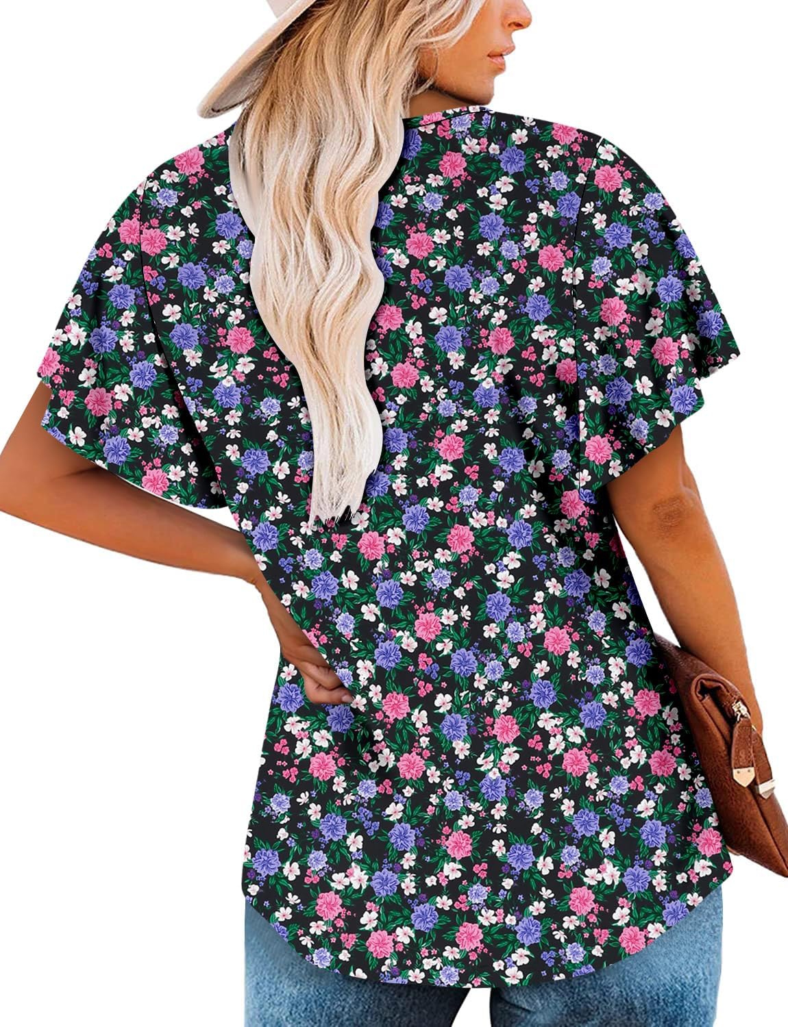 ONLYSHE Womens Summer Tunic Tops Ruffle Sleeve Pullf Short Sleeve Shirts - Image 4