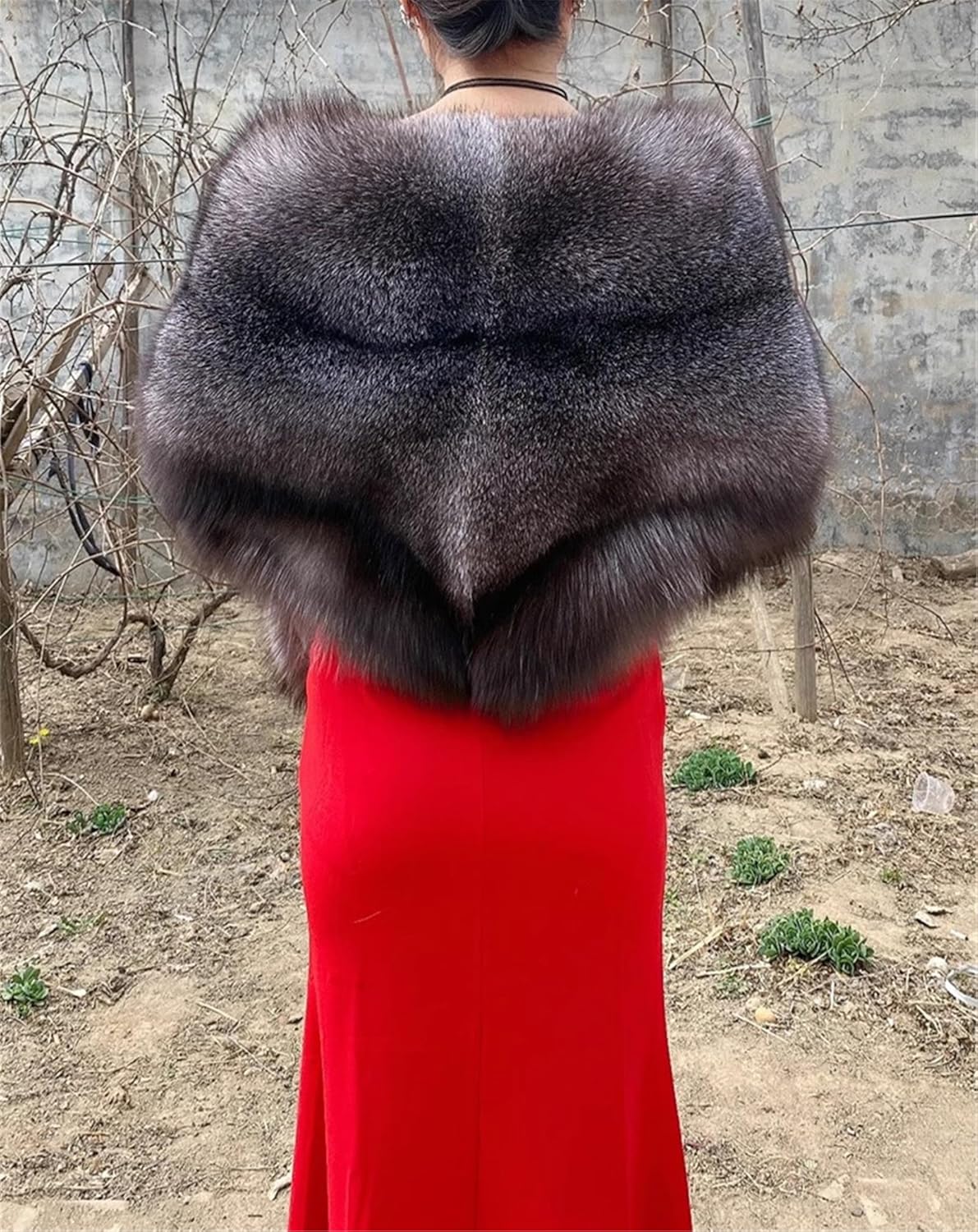 FURINFASHION D-60 Women's Winter Warm Furry Luxury Cloak Shawl Coats With Real Fox Fur High-End Cheongsam Outerwear Jackets