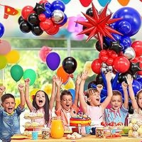 Vista 6 de Kit de arco de guirnalda de globos azules, rojos y negros, kit de arco de globos con globos plateados metálicos con globos de estrella para niños