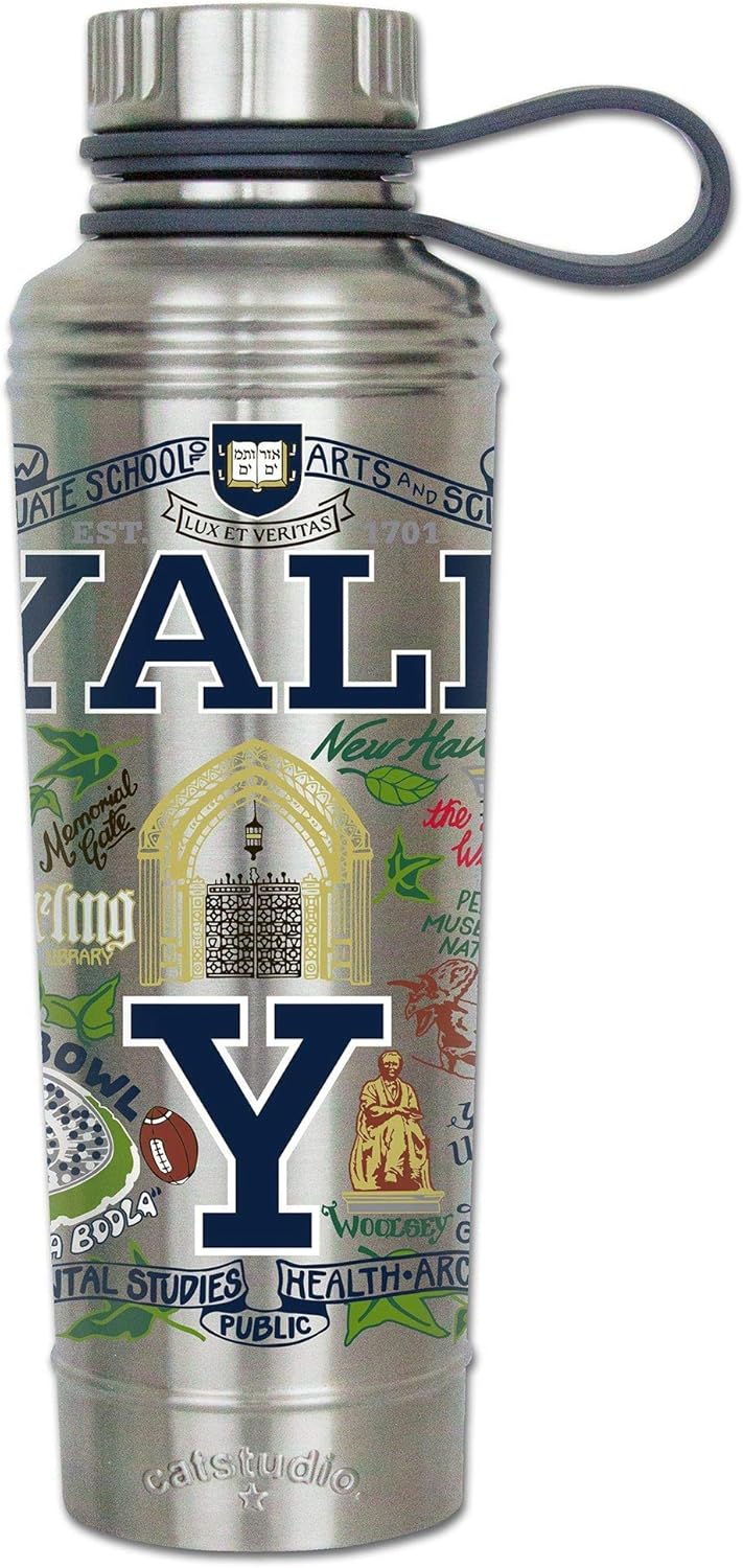Catstudio Yale University Collegiate Stainless Steel Water Bottle | Triple Wall Insulation With Non Slip Bottom | Great For Running, Hiking, Sports, & Travel