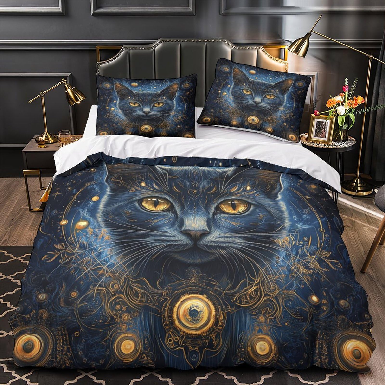 Housse de couette chat mystique 3D microfibre léger King 220x240cm