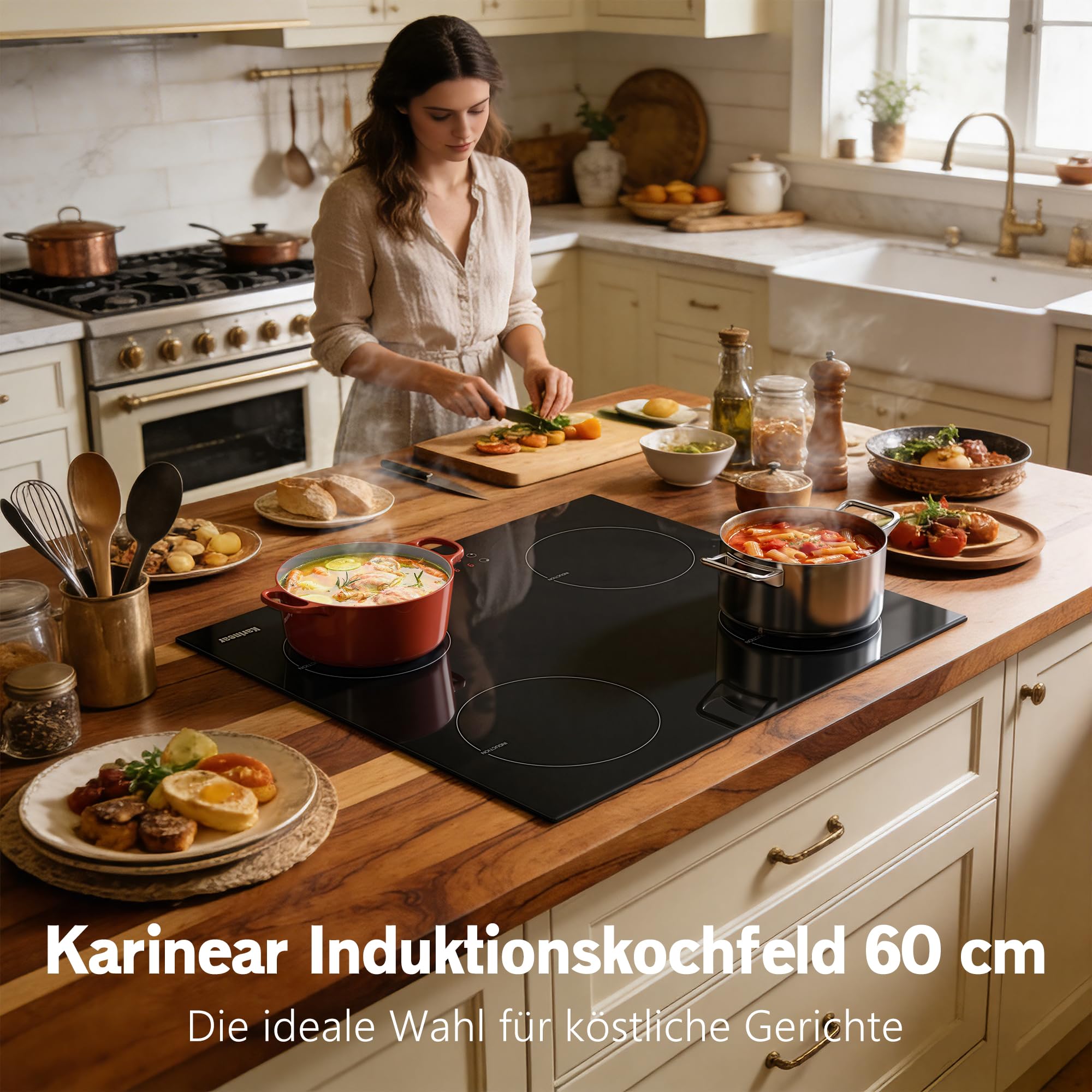 Karinear Induktionskochfeld 60 cm 4 Platten, 3500W 9 Leistungsstufe, Timer, Kindersicherung, 220-240V