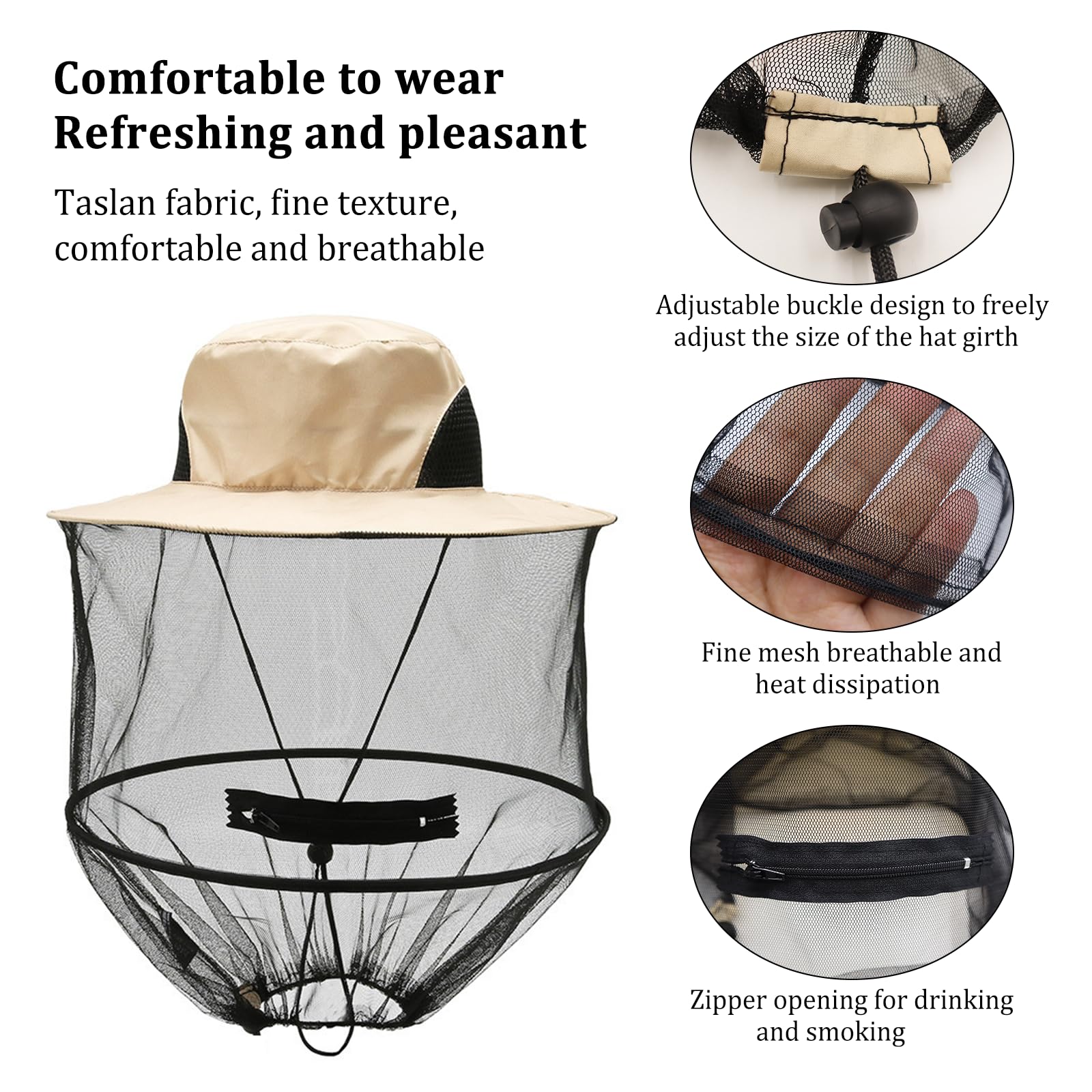 2 Cappelli Antizanzare Con Rete - Leggeri E Pieghevoli Per Escursionismo, Campeggio E Giardinaggio (Colore Beige)