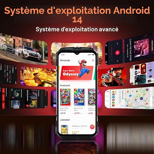 DOOGEE S118 Telephone Portable Incassable 2024, 20Go + 512Go Smartphone Incassable Helio G99 Android 14, 10800mAh/33W, 120GHz 6.58" FHD+, 50MP+12MP Version Nuit Antichoc, IP68/ IP69K/ 4G Dual SIM/NFC - 6