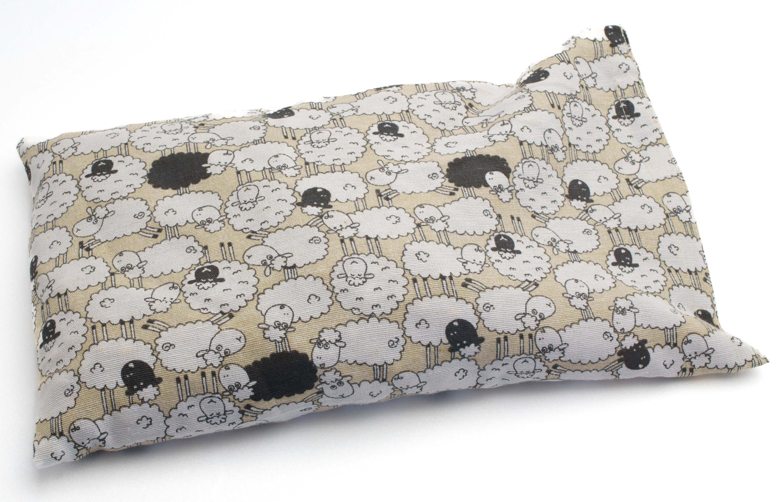 Cuscino termico con semi di lino per dolori cervicale muscolari mal di pancino mal di collo (550gr. - 31x19cm) con pecorelle. Terapia caldo freddo. Prodotto in Emilia Romagna