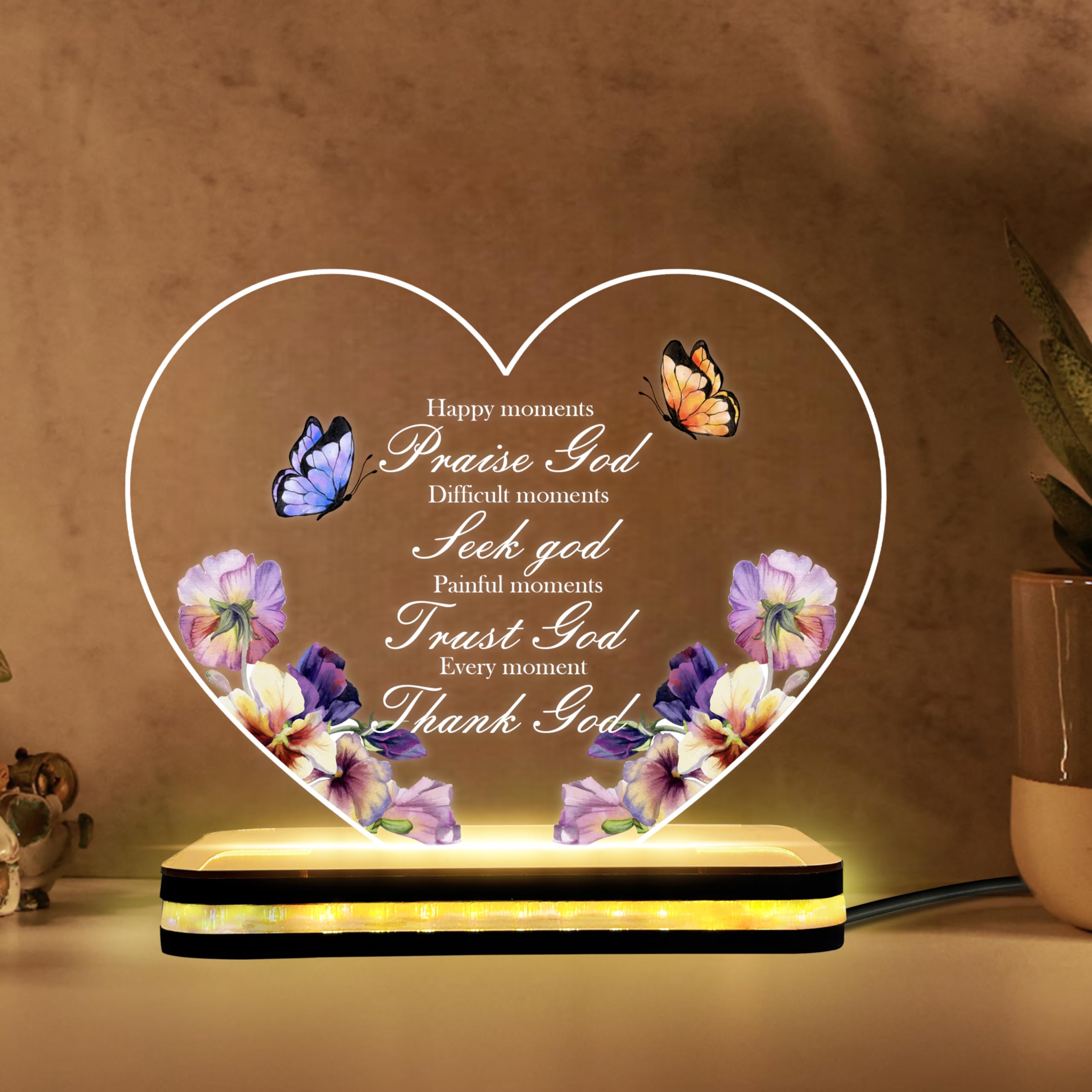 DECOCRU Praise Seek Worship Trust Thank God LED Night Light – Inspirational Christian Acrylic Lamp, Religious Gift for Women, Men, Faith Room Decor, Bible Verse Light for Bedroom-image-6