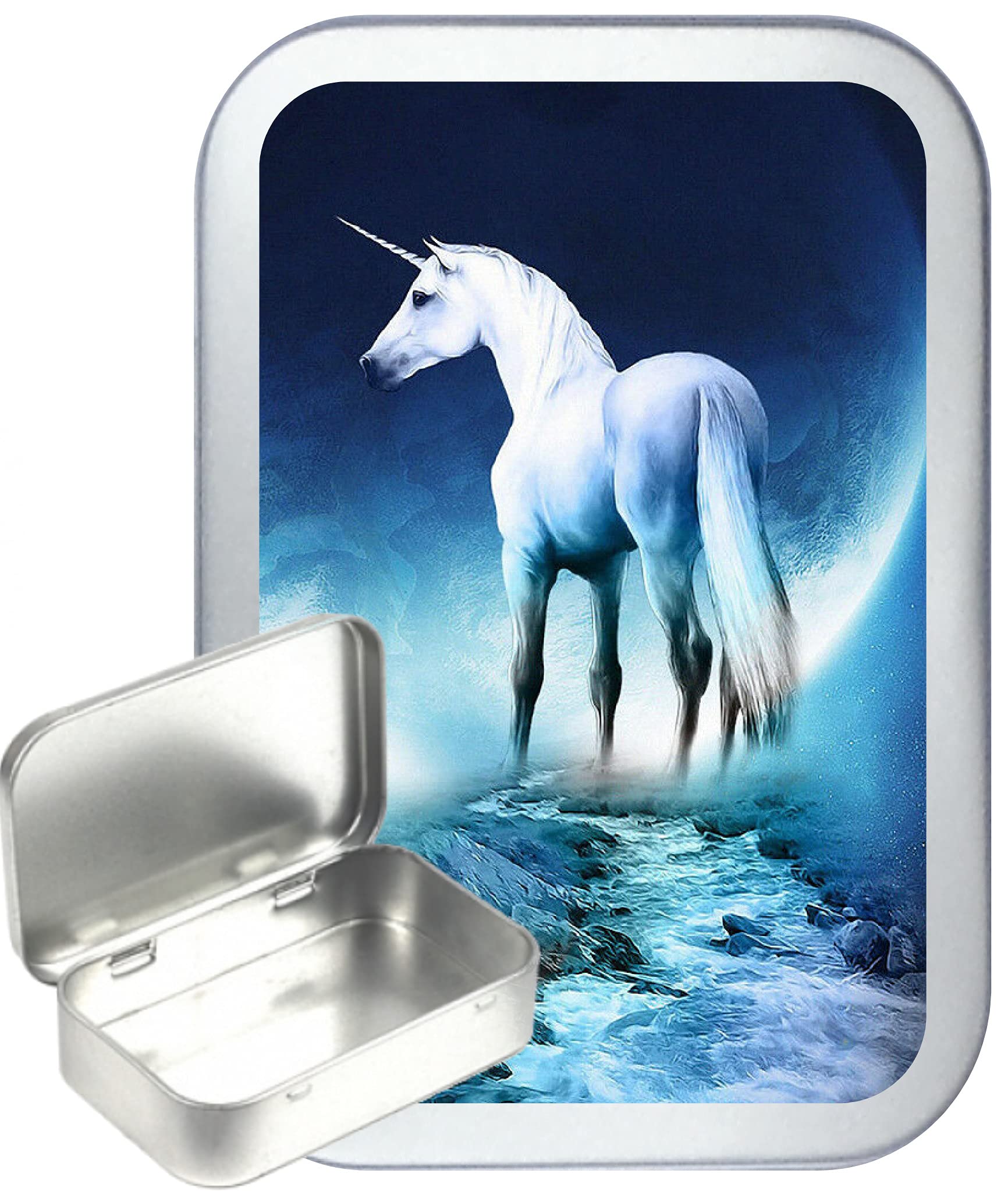 TEEZUnicorn Stream 50ml Silver Hinged Tobacco Tin, Hinged 1oz Tobacco Tin