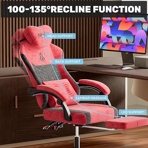 Miniatura 3 de SUKIDA Silla de oficina ejecutiva de tela de felpa, silla ergonómica de escritorio para computadora con respaldo alto y gran soporte lumbar