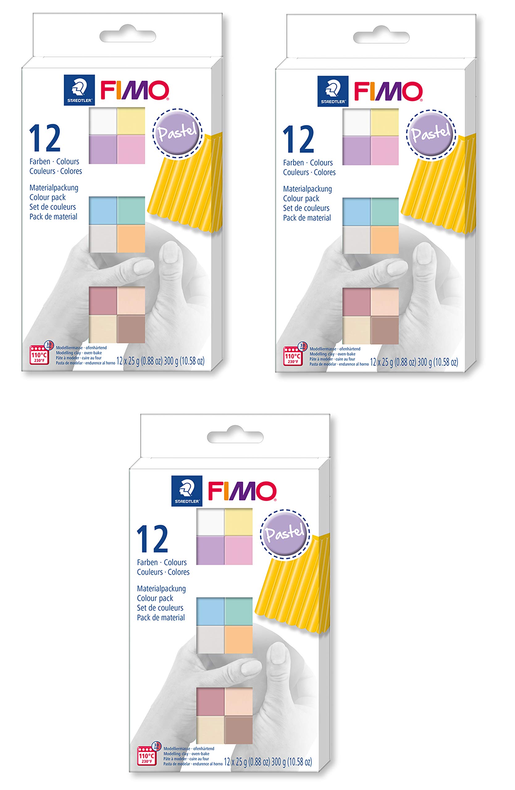 Fimo Modeliermasse 12x 25g, ofenhärtend (12 Halbblöcke, Pastel, 3)