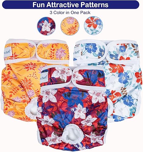 Miniatura 6 de Pet Soft Pañales para perras, paquete de 3 pañales lavables para perras en celo, bragas reutilizables para perras, pañales para cachorros (flor, L)