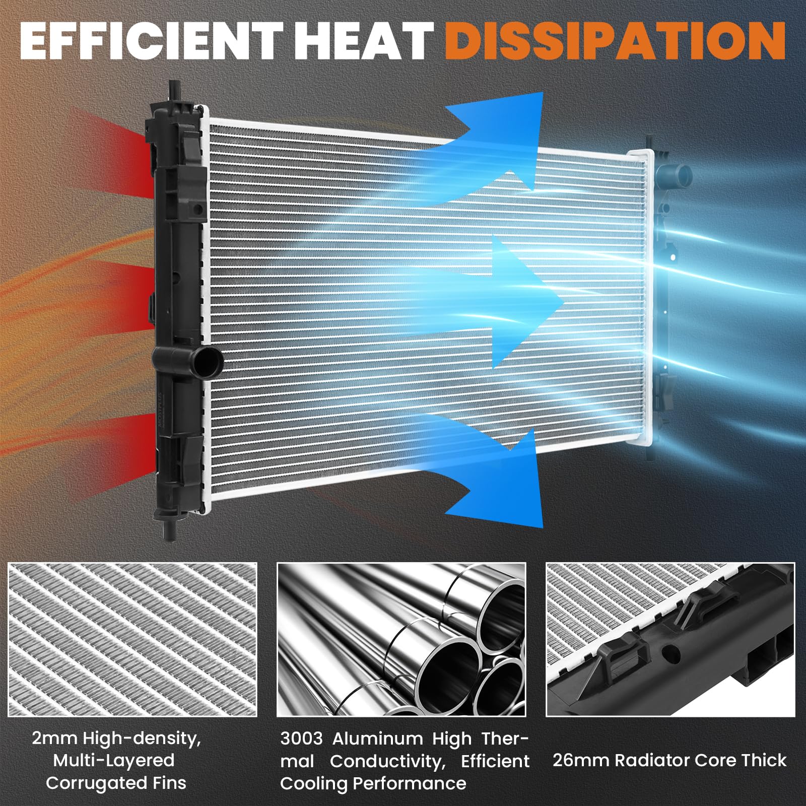 Cu13129 Radiator Aluminum Radiator Compatible for 2009-2018 Dodge Ram 1500 2500 3500 ...