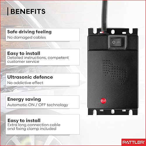 Miniatura 3 de PATTLER - Repelente de ratones para automóviles con conexión a batería de coche de 12 V, repelente ultrasónico de plagas, para motores debajo del