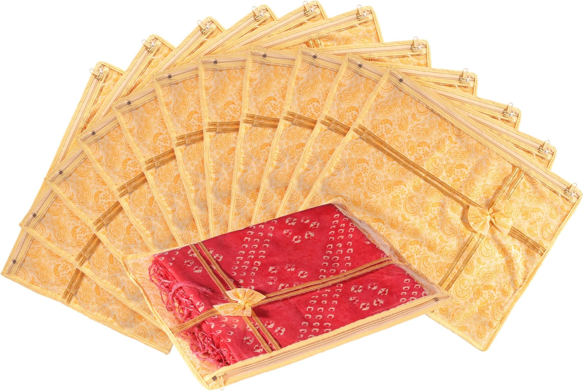 Kuber Industries 43x35x1 CM Polyester Printed Non Wooven Saree Cover Set Of 12 Pcs (With Zip Lock)