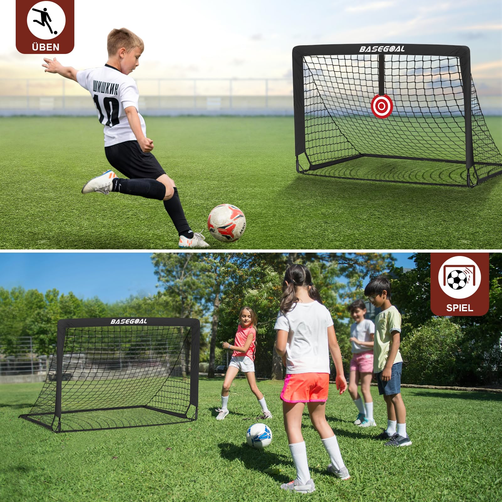 Fußballtore für Garten 150x120cm, inkl. Fußball, Bullseye, Fußballhütchen