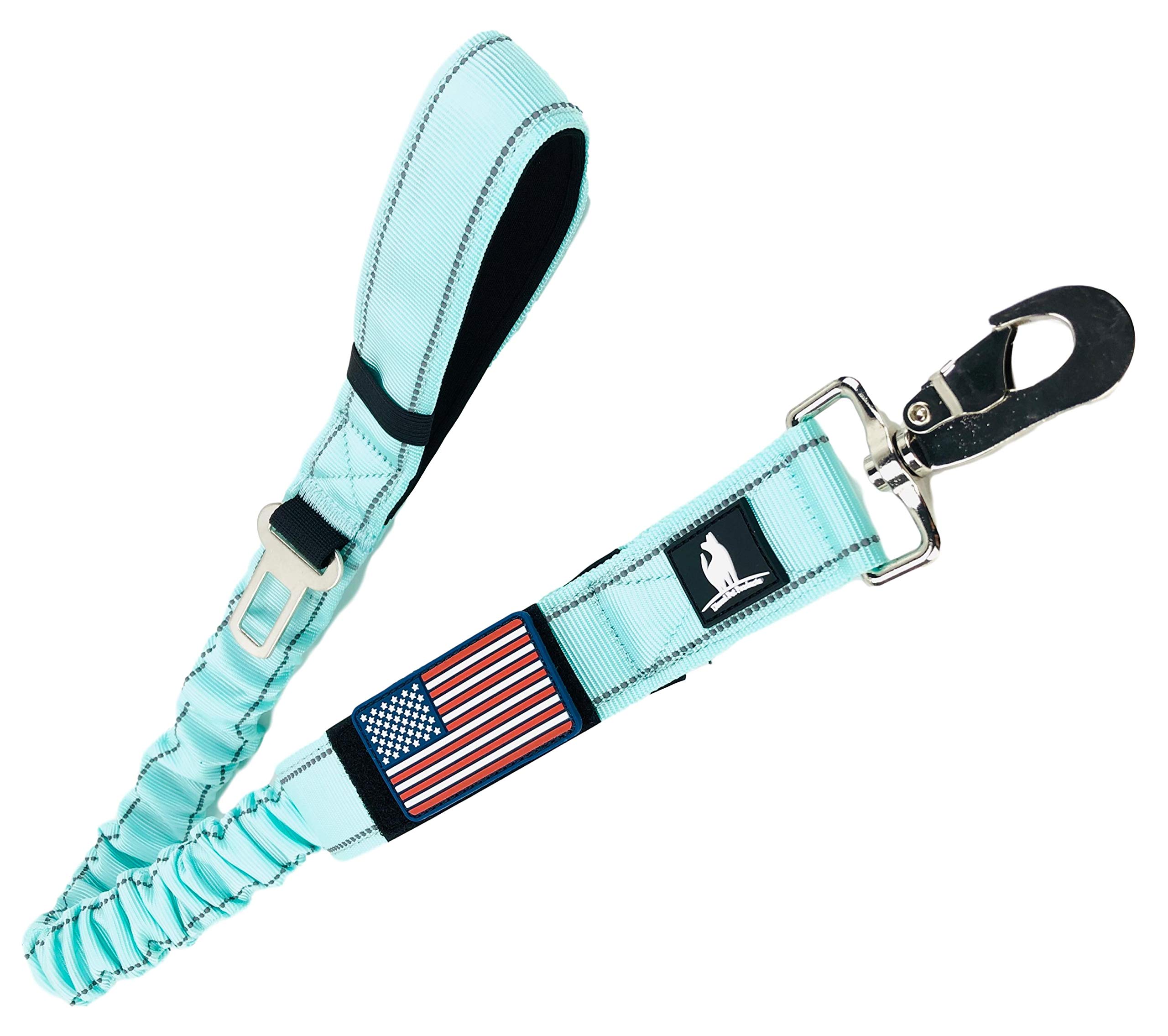 TACTICAL BUNGEE K9 DOG LEASH - 1.5" INCH WIDE DOG LEASHES FOR XL DOGS HEAVY DUTY NYLON ELASTIC STRETCH SHOCK ABSORBING MILITARY DOGS TRAINING LEASHES WITH REMOVABLE AMERICAN FLAG PATCH (MINT, SOLID)