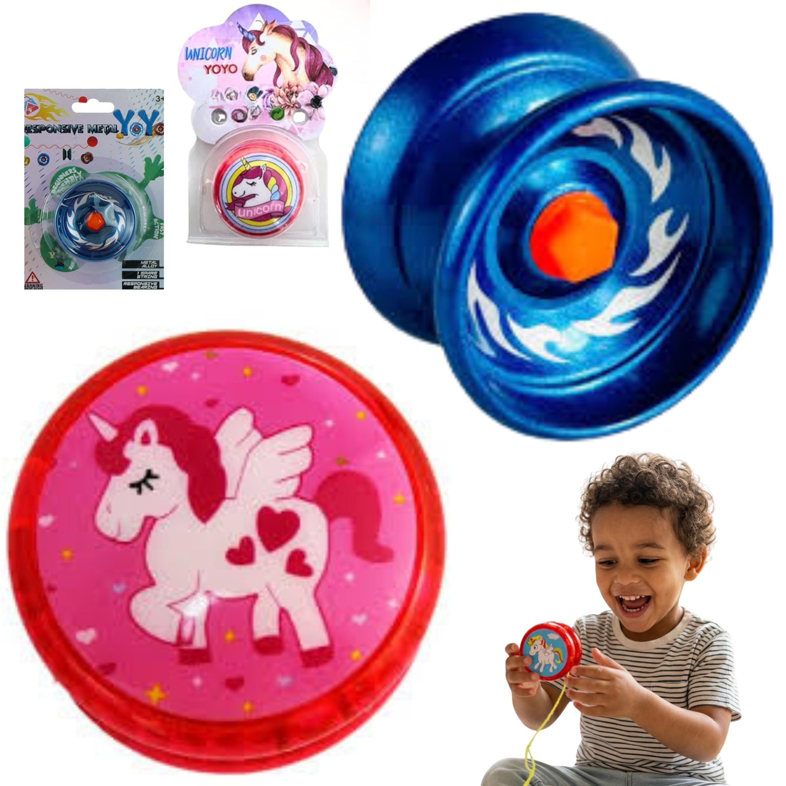 Responsive Yo-Yo 2 Pack Red & Blue for Kids, Durable Plastic & Metal, Stable High-Speed Spin Bearing,Unicorn Design LED Lights Fun Outdoor & Indoor Activity Toy for Boys & Girls