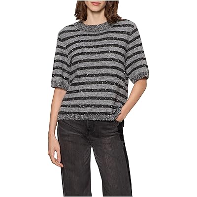Sanctuary Short Sleeve Shine Sweater Tee grey w/black