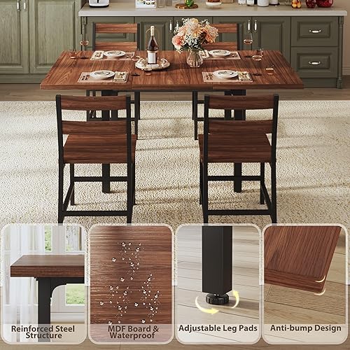 Miniatura 7 de Juego de mesa de comedor para 4, juego de mesa de cocina extensible y 4 sillas, respaldo curvo, mesa de comedor con tablero de MDF y marco de metal,