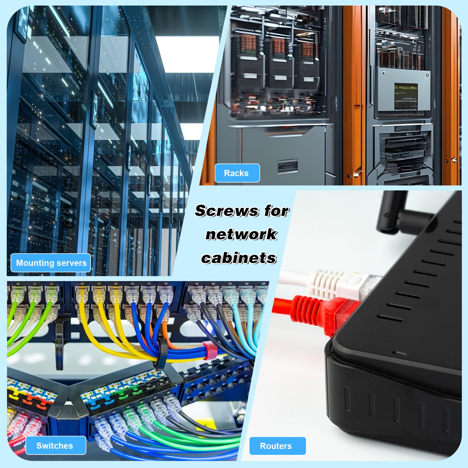 LANSKYLAN 100 Pezzi Set di Viti con Gabbia M6*16 Viti a Rack per Armadietto di Rete Dadi Ingabbiati in Acciaio al Carbonio Dado per Installazione su Rack per Armadi di Rete Scaffale Armadi di Server