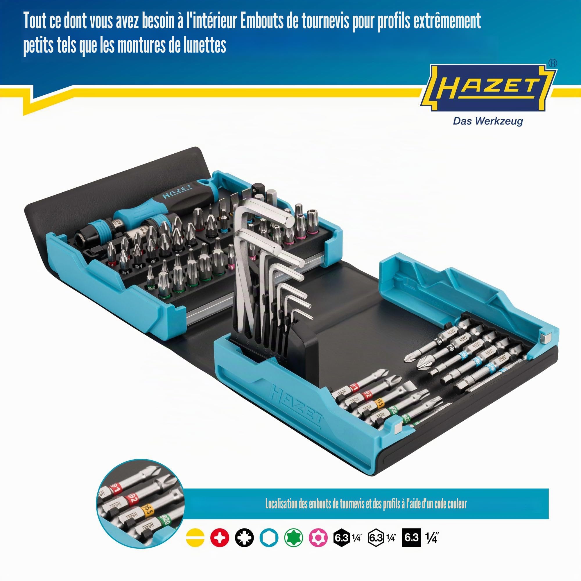 HAZET SmartCase Bit-Set 2200SC-1 I Jeu de 69 embouts d'outillage, entraînement : 6 pans 6,3 mm (1/4 pouce), pour commande manuelle I Mallette à outils mobile Fabriqué en Allemagne'.