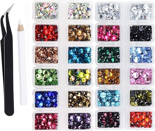 7000 piezas de 5 tamaños de lentes de imitación de hierro termoadhesivo con parte trasera plana para proyectos de bricolaje con pinzas y bolígrafo