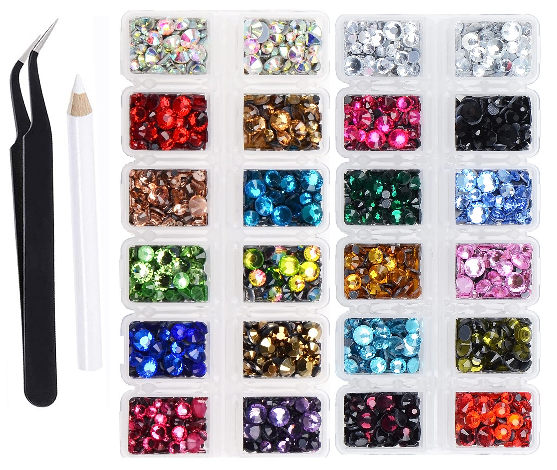 7000 pieces 5 Sizes Hotfix Iron Flatback Glasses Rhinestones Crystal for DIY Project with Tweezers and Picking Pen for Bags, Shoes, Clothes and Manicure (5 Sizes, 22-Colors) (FYGEM#0022)
