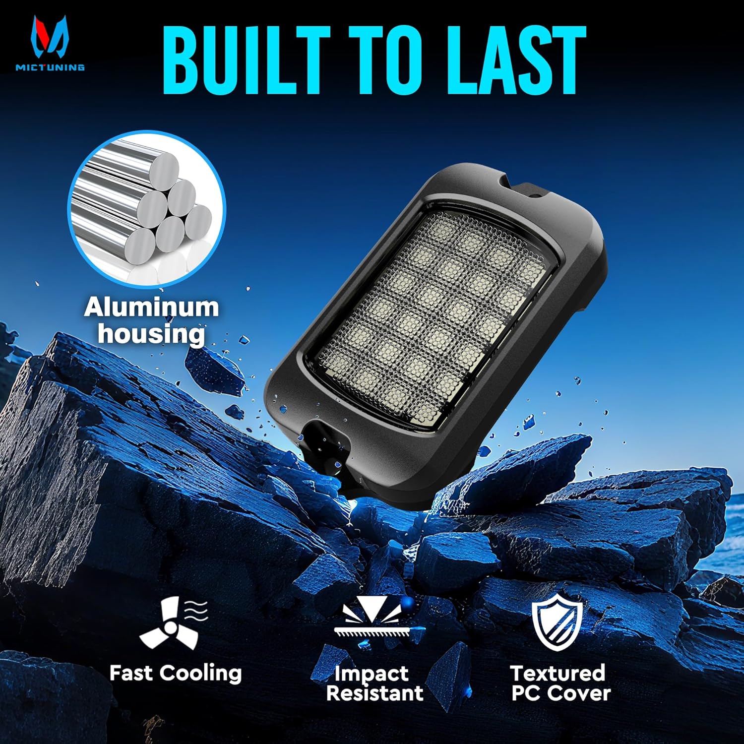 MICTUNING Q1+ Max Pure White Rock Lights Kit - 8 Pods Ultra-Bright Underglow Lights, IP68 Waterproof