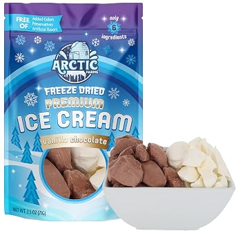 Arctic Farms Freeze Dried Premium Ice Cream That Does Not Melt 6 Ingredients 2.5oz, Vanilla Chocolate