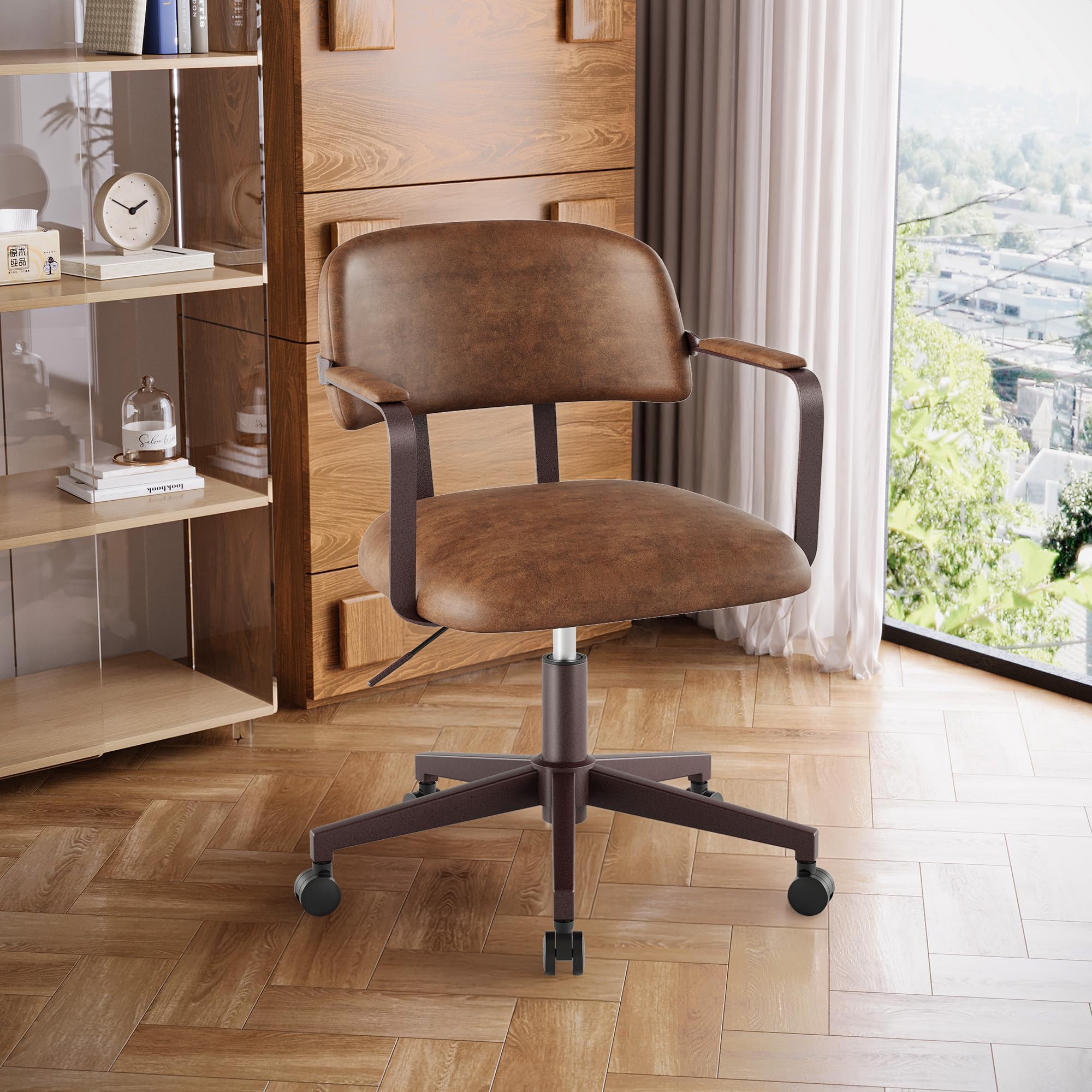 Home Office Desk Chair Mid-Century Style Desk Chair with Padded Arms Adjustable Seat Height Mid Back 360 Small